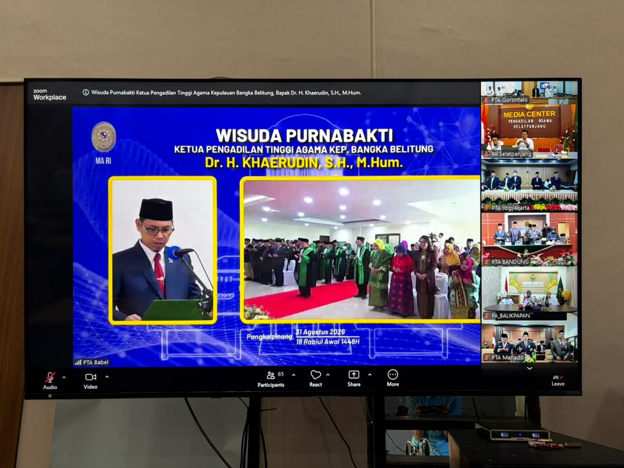 PTA Gorontalo Ikuti Zoom Wisuda Purnabakti Ketua PTA Bangka Belitung